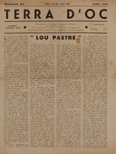 Terra d'Oc, n°61, janvier 1945