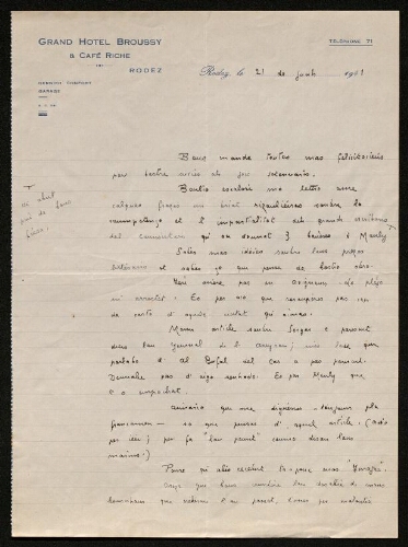 Lettre de Paul Gayraud à Louisa Paulin, le 21 juin 1941