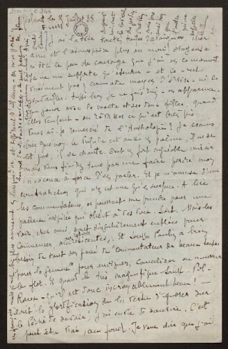 Lettre de Louisa Paulin à René Rouquier, le 25 juillet 1938
