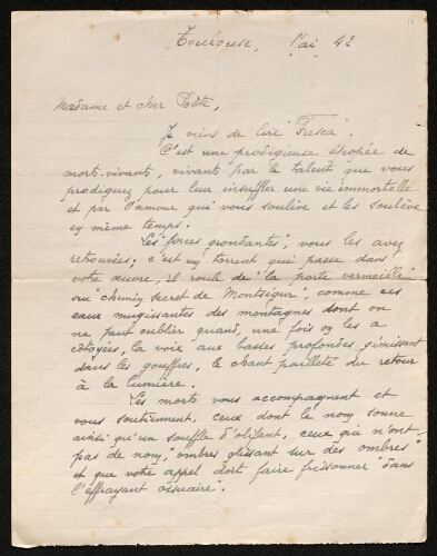 Lettre de Jeanne Marvig à Louisa Paulin, mai 1942