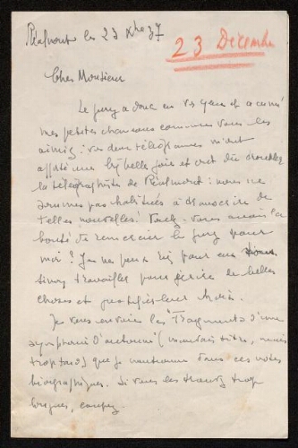 Lettre de Louisa Paulin à Théophile Briant, le 23 décembre 1937