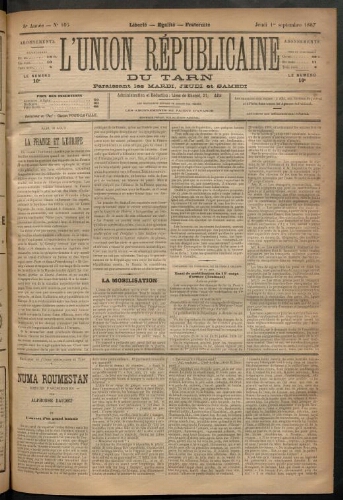 Union républicaine du Tarn (L’), 1 septembre 1887
