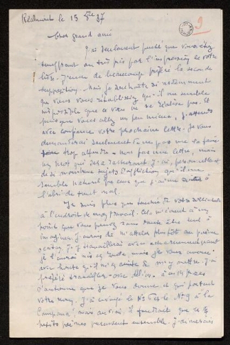 Lettre de Louisa Paulin à Antonin Perbosc, le 15 octobre 1937