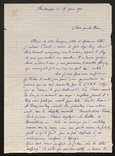 Lettre de René Rouquier à Louisa Paulin, le 19 juin 1941