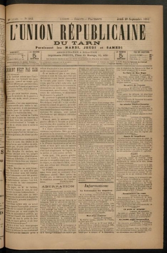 Union républicaine du Tarn (L’), 28 septembre 1899