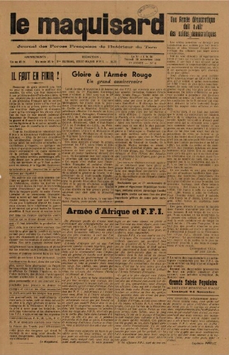 Maquisard : journal des Forces françaises de l'intérieur du Tarn (Le), n°6, 18 novembre 1944