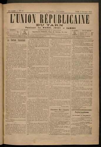 Union républicaine du Tarn (L’), 1 février 1900