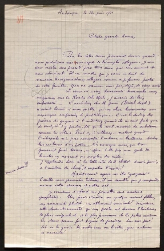 Lettre de René Rouquier à Louisa Paulin, le 26 juin 1941