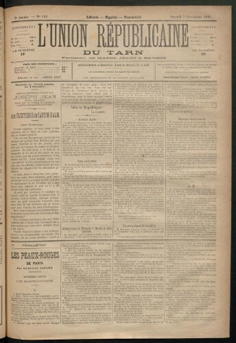 Union républicaine du Tarn (L’), 3 décembre 1881