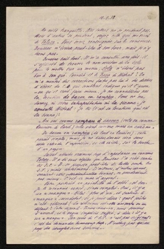 Lettre d'Antonin Perbosc à Louisa Paulin, le 10 septembre 1938