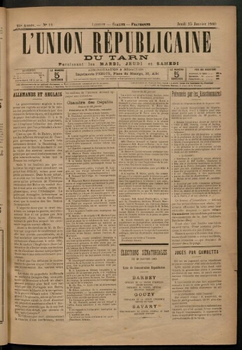 Union républicaine du Tarn (L’), 25 janvier 1900