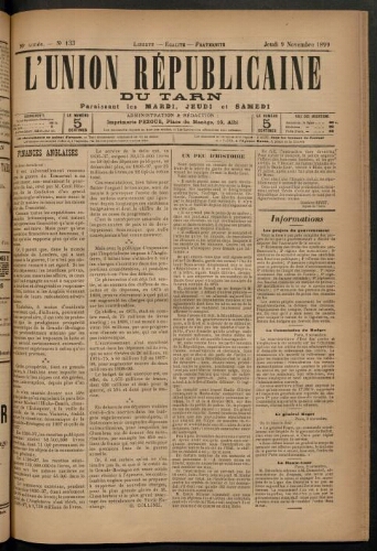 Union républicaine du Tarn (L’), 9 novembre 1899