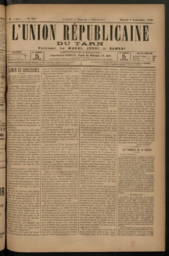Union républicaine du Tarn (L’), 8 septembre 1900