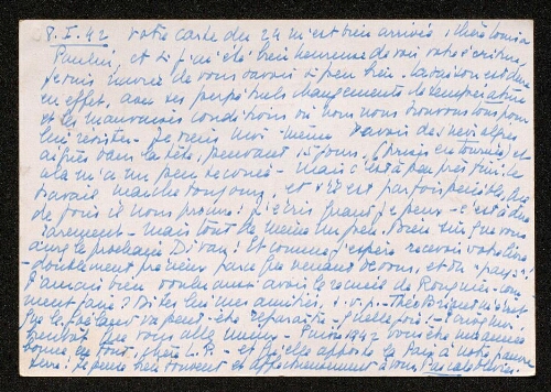 Lettre de Pascale Olivier à Louisa Paulin, le 8 janvier 1942