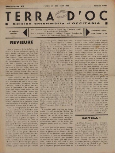 Terra d'Oc, n°13, janvier 1941