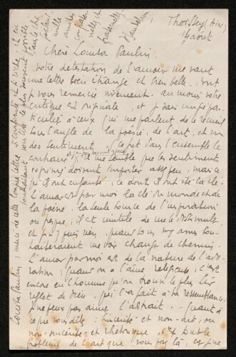 Lettre de Jeanne Sandelion à Louisa Paulin, le 14 (?) août
