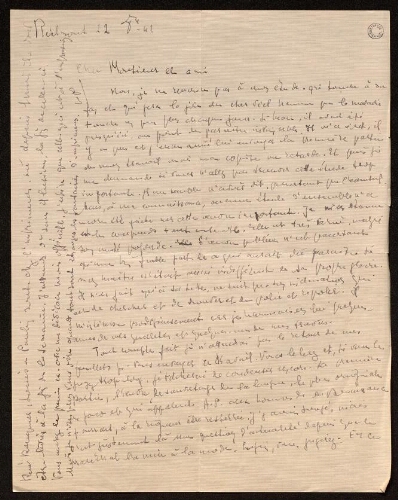 Lettre de Louisa Paulin à Charles Bellet, le 22 octobre 1942