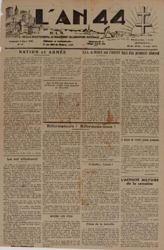 An 44 : organe départemental du mouvement de libération nationale (L'), n°17, 4 mars 1945