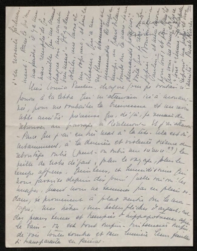 Lettre de Pascale Olivier à Louisa Paulin, le 21 juillet 1939