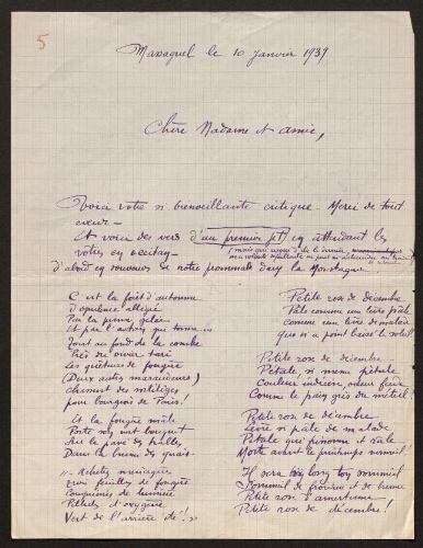 Lettre de René Rouquier à Louisa Paulin, le 10 janvier 1939