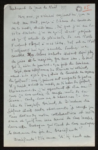 Lettre de Louisa Paulin à Antonin Perbosc, le jour de Noël 1937 et sa copie manuscrite