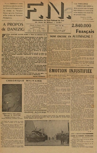 F.N. : hebdomadaire du Front national du Tarn, n°26, 24 février 1945