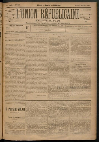 Union républicaine du Tarn (L’), 9 octobre 1890