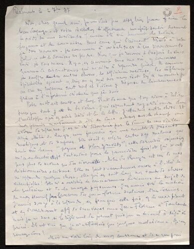 Lettre de Louisa Paulin à Antonin Perbosc, le 2 septembre 1937