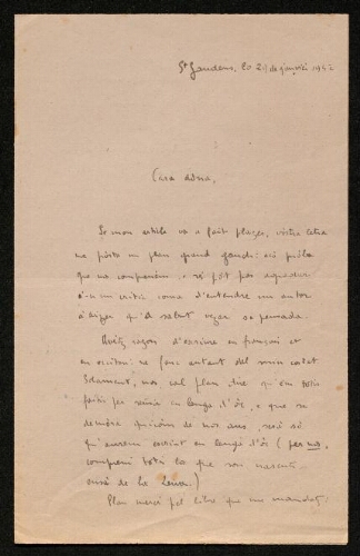 Lettre de Paul Gayraud à Louisa Paulin, le 29 janvier 1942