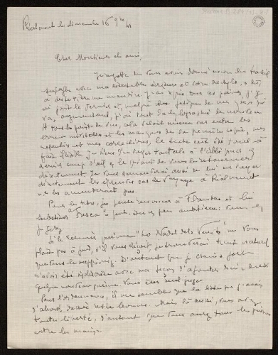 Lettre de Louisa Paulin à Charles Bellet, le 16 novembre 1941
