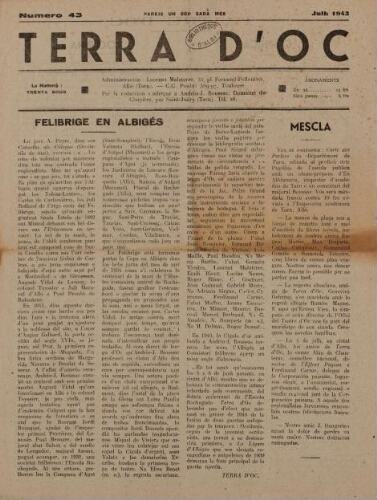 Terra d'Oc, n°43, juillet 1943