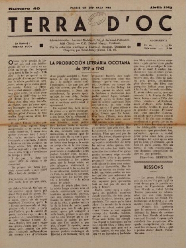 Terra d'Oc, n°40, avril 1943