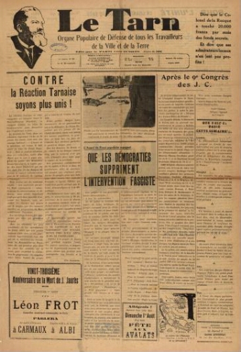 Tarn : Organe populaire de défense des ouvriers, paysans, artisans et petits commerçants (Le), n°29, 24 juillet 1937