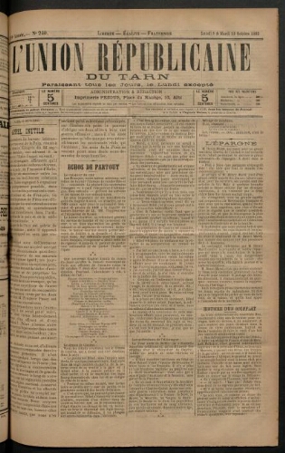 Union républicaine du Tarn (L’), 9 octobre 1893