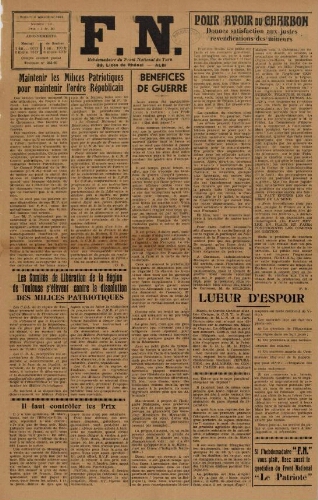 F.N. : hebdomadaire du Front national du Tarn, n°10, 4 novembre 1944