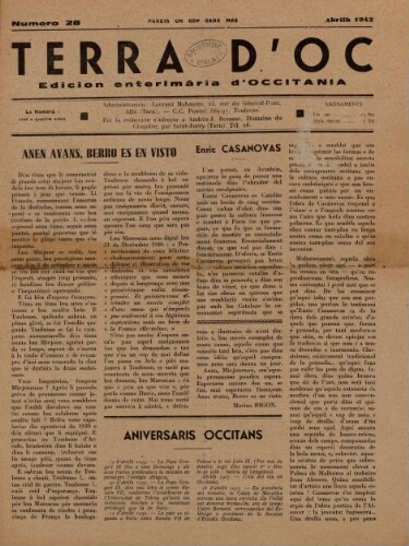 Terra d'Oc, n°28, avril 1942