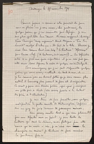 Lettre de René Rouquier à Louisa Paulin, le 27 novembre 1941