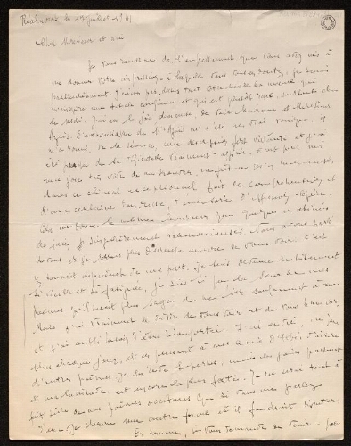 Lettre de Louisa Paulin à Charles Bellet, le 1er juillet 1941