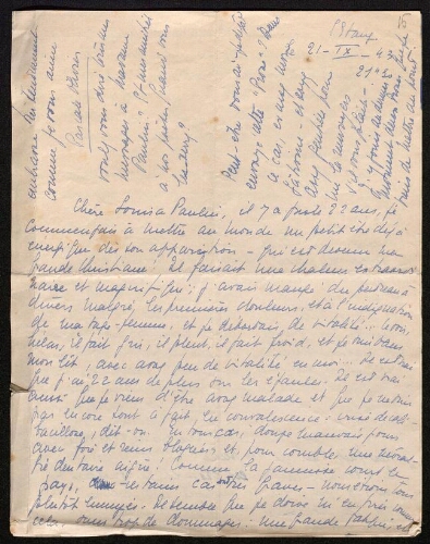 Lettre de Pascale Olivier à Louisa Paulin, le 21 septembre 1943
