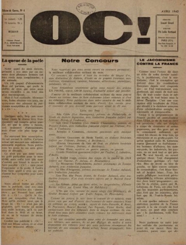 Oc ! : edicion de guerra, n°4, avril 1940