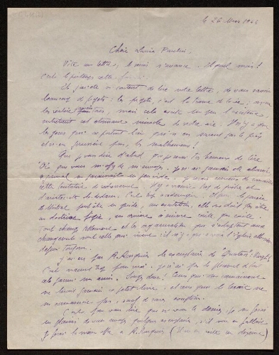 Lettre de Lucien Naves à Louisa Paulin, le 26 mars 1944