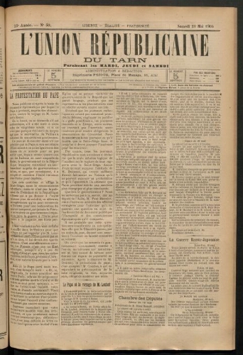 Union républicaine du Tarn (L’), 21 mai 1904