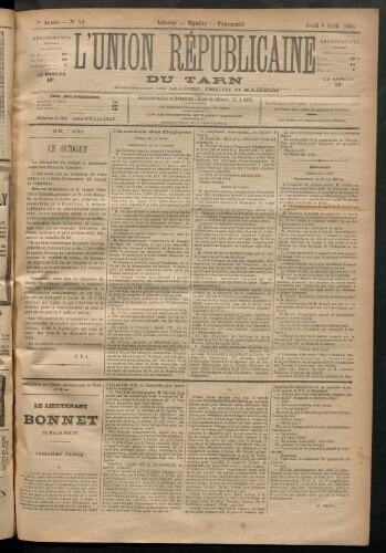 Union républicaine du Tarn (L’), 8 avril 1886
