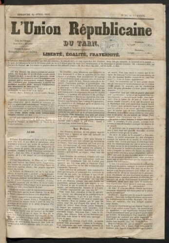 Union républicaine du Tarn (L’), 29 avril 1849