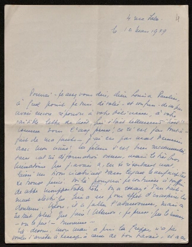 Lettre de Pascale Olivier à Louisa Paulin, le 1er (?) mars 1939