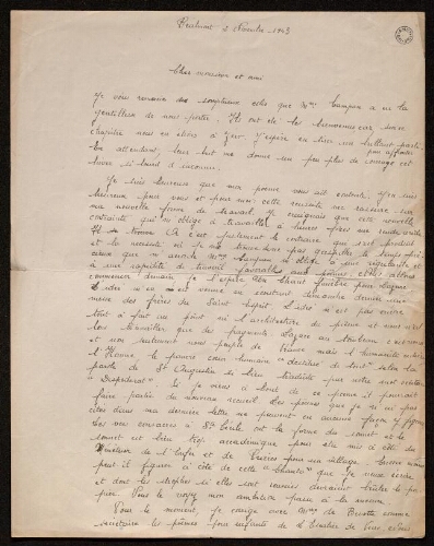 Lettre de Louisa Paulin à Charles Bellet, le 2 novembre 1943