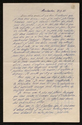 Lettre d'Antonin Perbosc à Louisa Paulin, le 29 septembre 1942