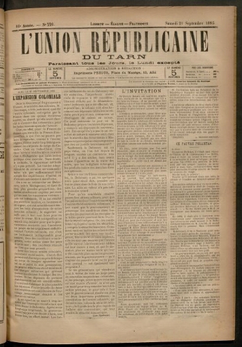 Union républicaine du Tarn (L’), 21 septembre 1895