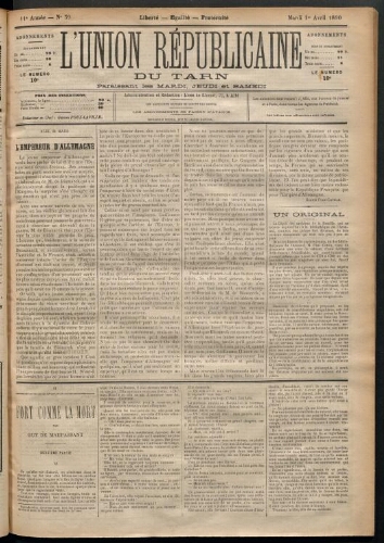 Union républicaine du Tarn (L’), 1 avril 1890