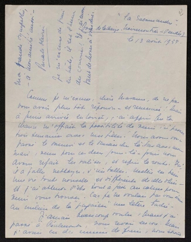 Lettre de Pascale Olivier à Louisa Paulin, le 13 août 1938